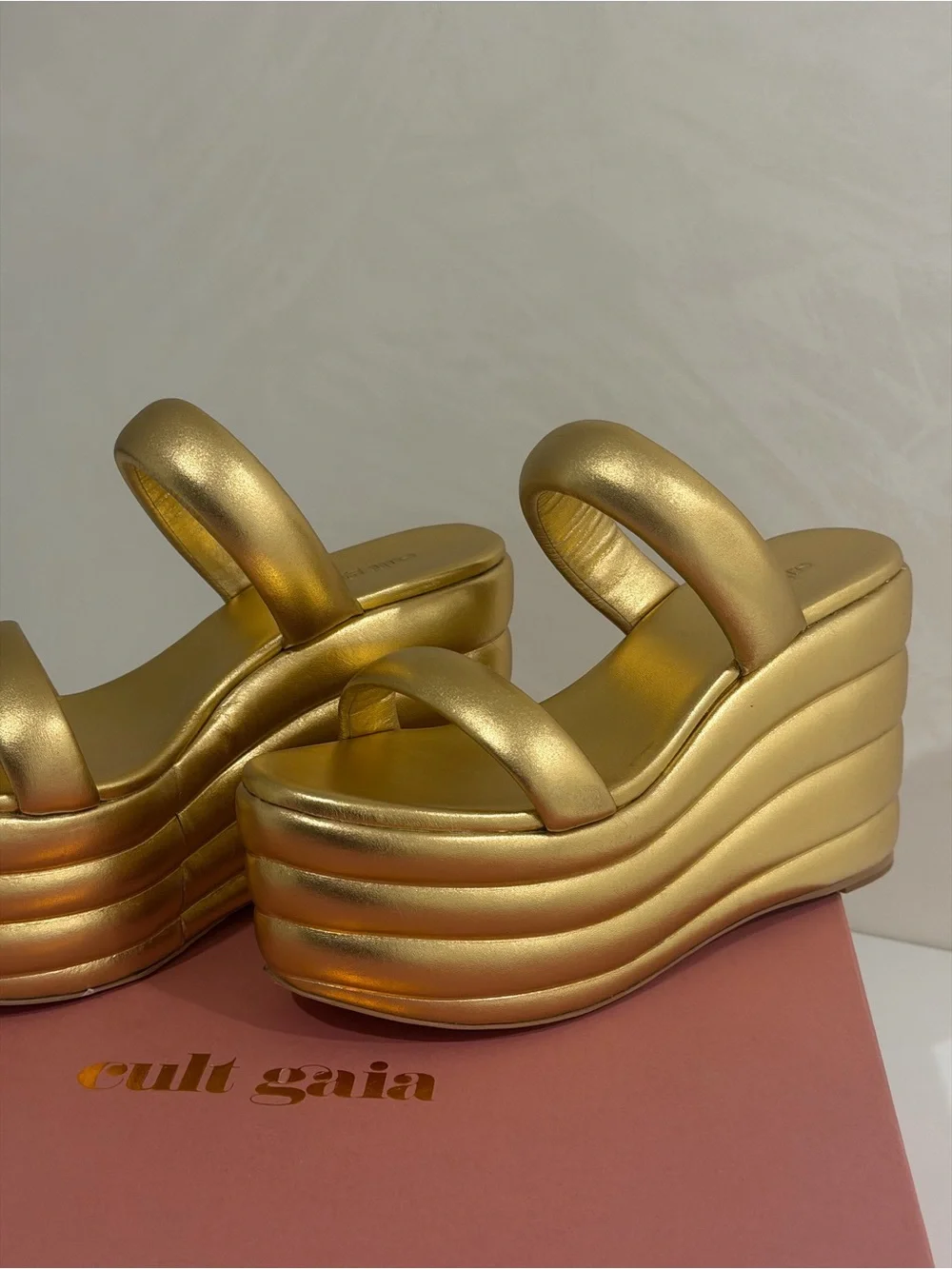 cult gaia Metallic Gold Wave Platform Sandals